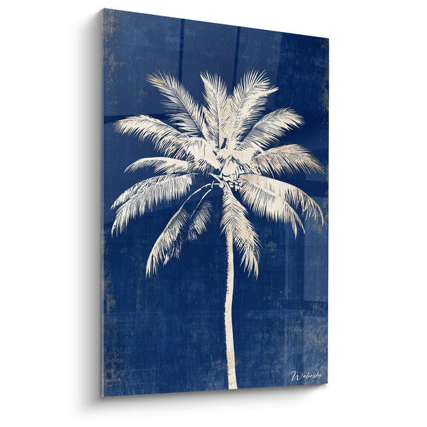 Tableau Palmier ivoire sur fond bleu marine texturé - Échappée nocturne - Edition Palmier