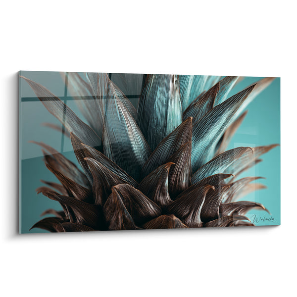 Tableau Couronne végétale brune et turquoise en pointes acérées - Rosette d'ananas - Edition Palmier