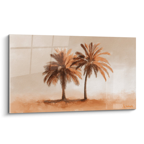 Tableau Palmiers duo terracotta et sable désertique - Chaleur désertique - Edition Palmier