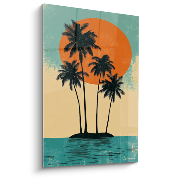 Tableau Îlot noir sur disque orange et turquoise - Reflets sur l'eau - Edition Palmier