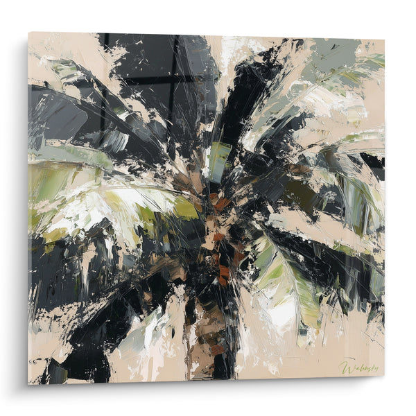 Tableau Palmier noir et beige texturé - Vent tropical figé - Edition Palmier