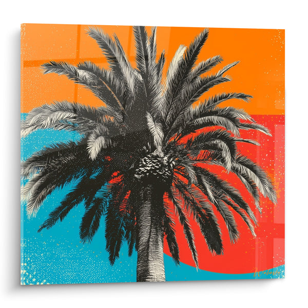 Tableau Palmier noir sur fond orange et bleu - Ciel du sud - Edition Palmier