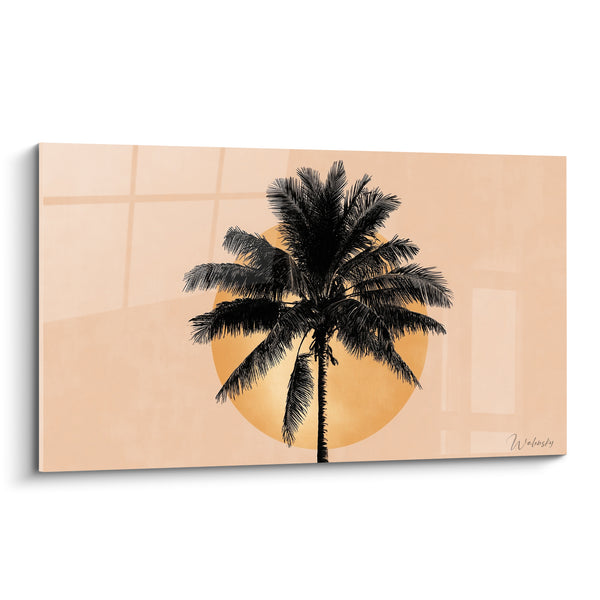 Tableau Palmier noir sur soleil doré - Horizon tropical - Edition Palmier