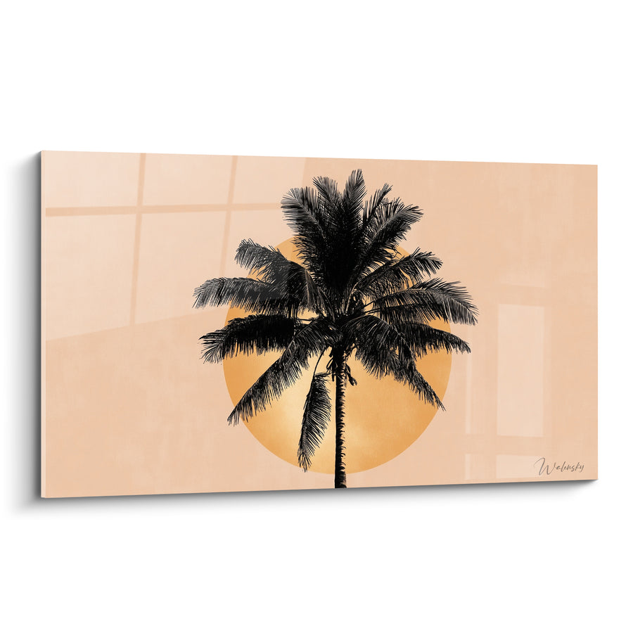 Tableau Palmier noir sur soleil doré - Horizon tropical - Edition Palmier