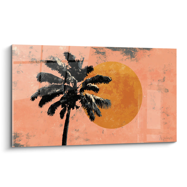 Tableau Palmier noir devant un soleil ocre - Coucher tropical - Edition Palmier