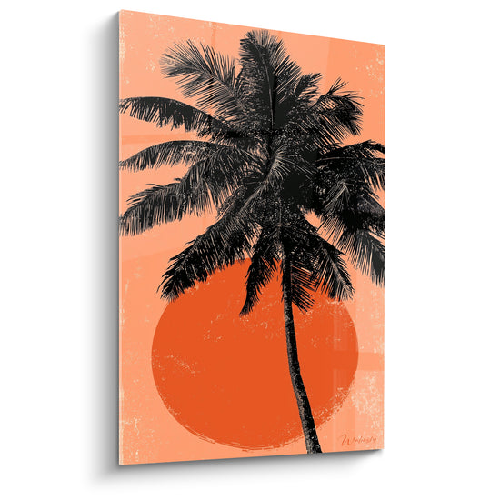 Tableau Palmier noir et soleil orange rétro - Soir sous les tropiques - Edition Palmier