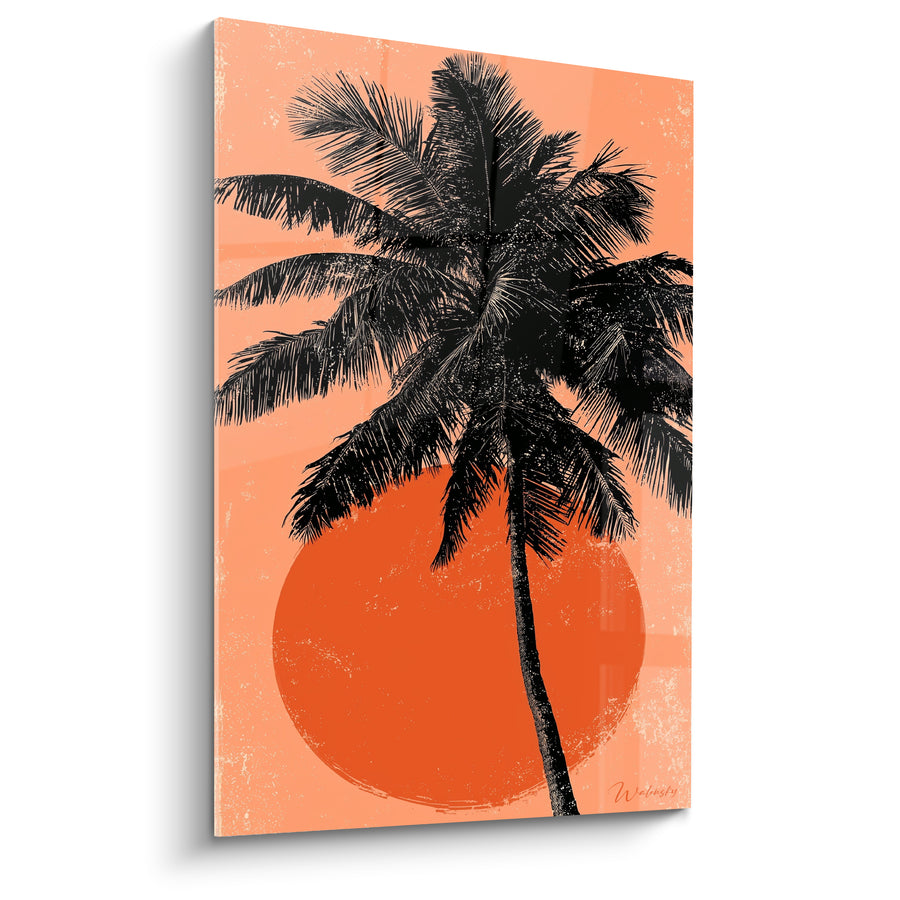 Tableau Palmier noir et soleil orange rétro - Soir sous les tropiques - Edition Palmier