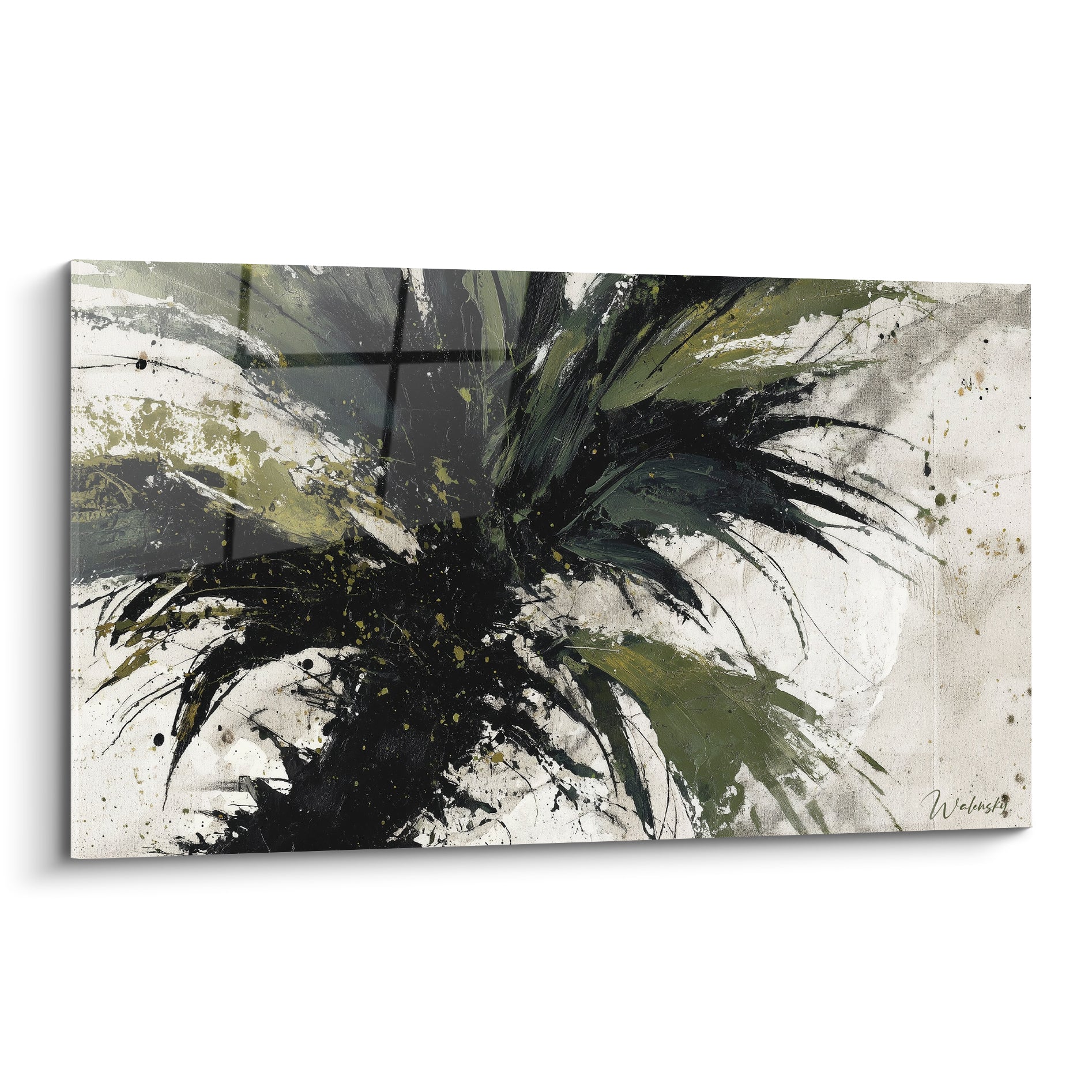 Palmier noir et vert olive éclaboussé de touches dorées sur fond ivoire texturé