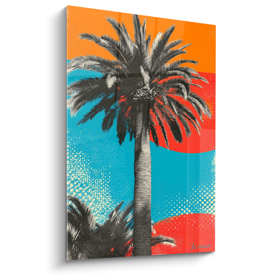 Tableau Palmier noir sur soleil orange et bleu - Escale tropicale - Edition Palmier