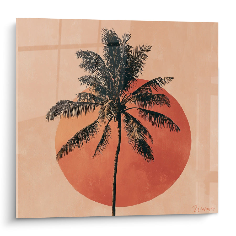 Tableau Palmier noir sur cercle terracotta - Soir tropical - Edition Palmier