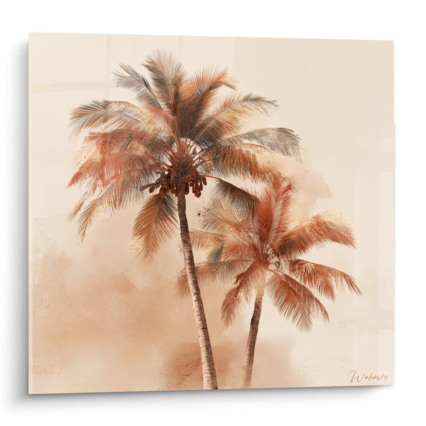 Tableau Palmiers doubles aux teintes terracotta et beige - Torpeur tropicale - Edition Palmier