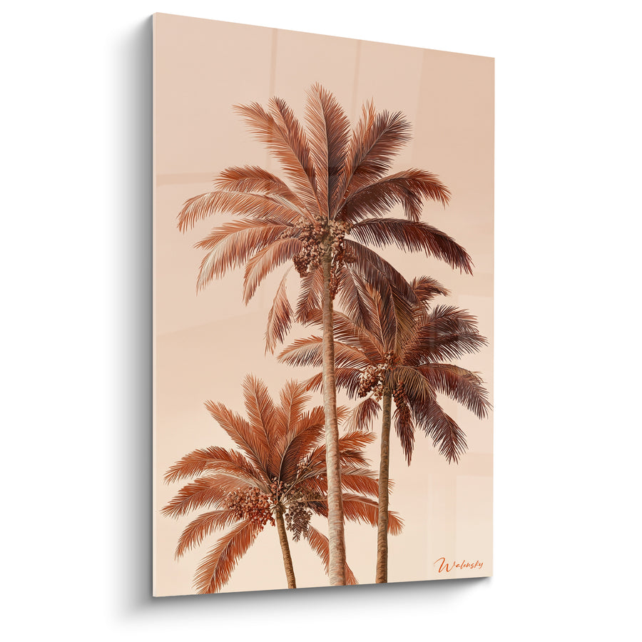 Tableau Palmiers dattiers terracotta et beige aux grappes de dattes - Trio de dattiers - Edition Palmier