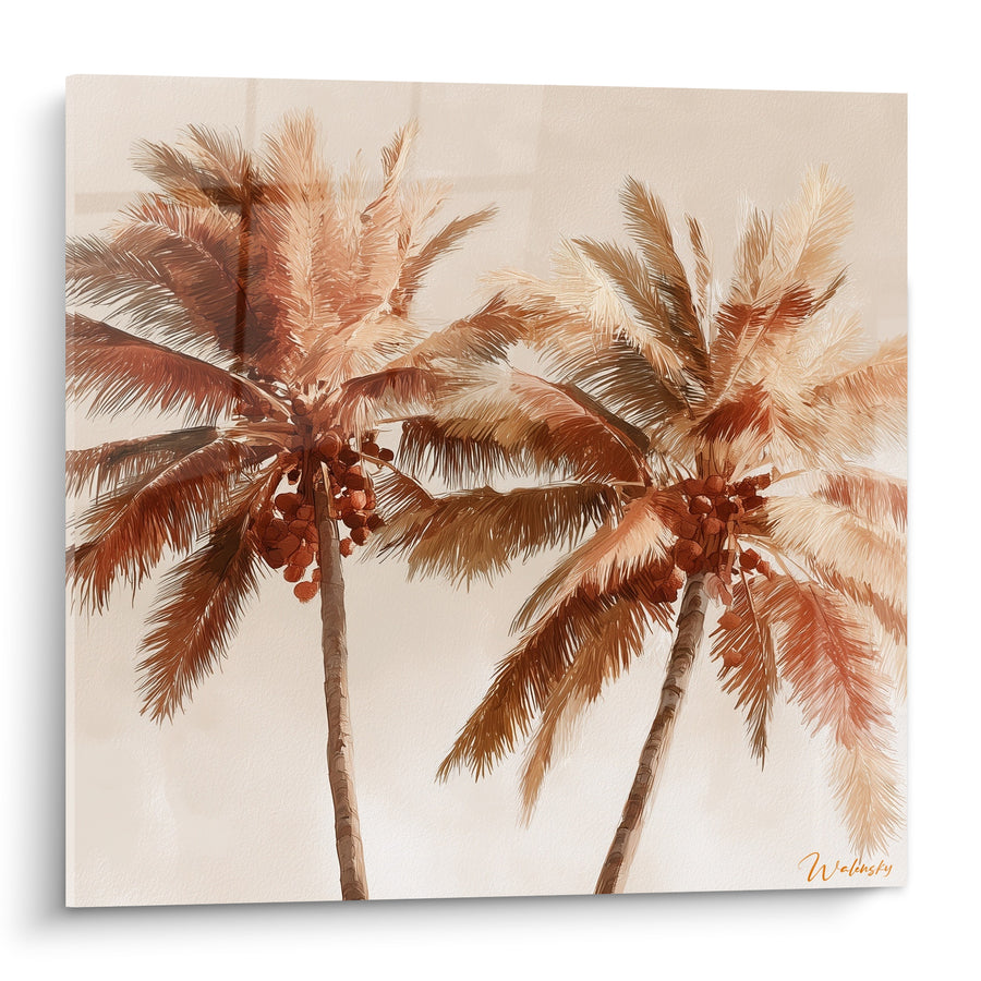 Tableau Cocotiers terracotta et beige aux noix de coco groupées - Teintes sépia monochromes - Edition Palmier