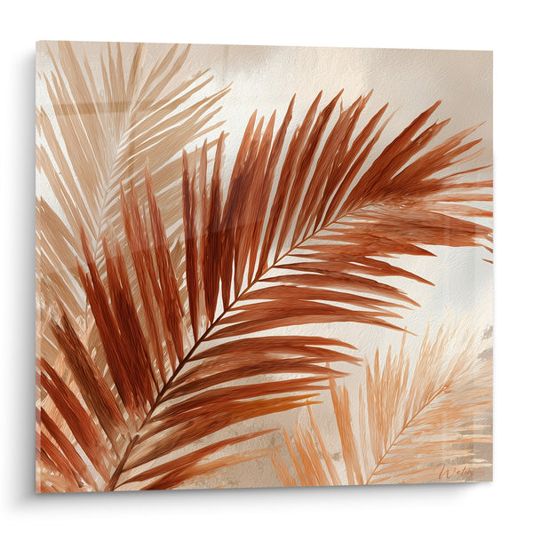 Tableau Feuilles de palmier terracotta et beige sable - Douceur tropicale - Edition Palmier