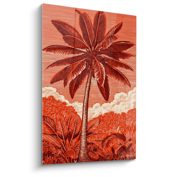 Tableau Palmier tropical rouge terracotta et crème - Chaleur équatoriale - Edition Palmier