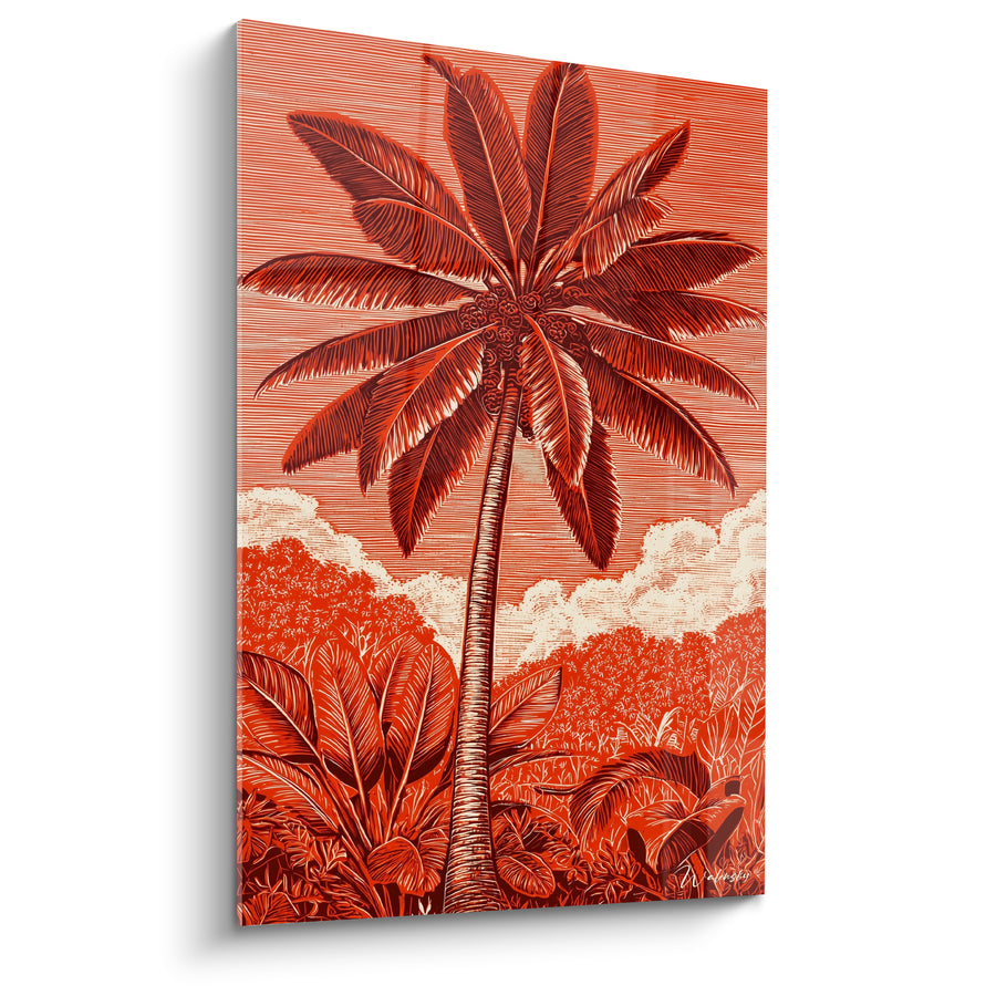 Tableau Palmier tropical rouge terracotta et crème - Chaleur équatoriale - Edition Palmier