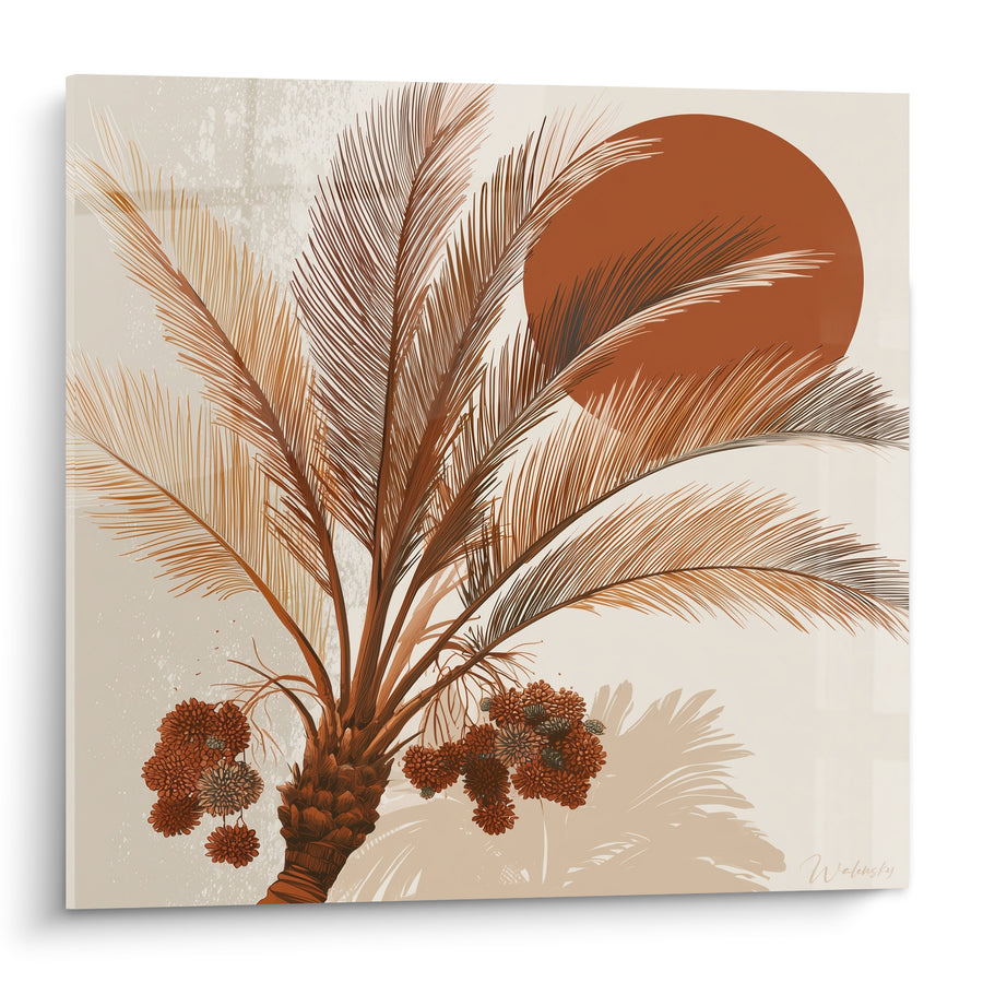 Tableau Palmier illustré terracotta et beige au soleil - Sieste sous les palmes - Edition Palmier