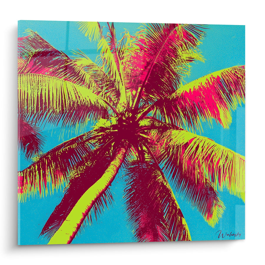 Tableau Palmier vue contre-plongée jaune fluo et magenta - Choc tropical - Edition Palmier