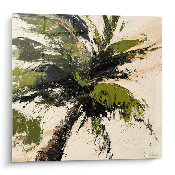Tableau Palmier vert olive et beige texturé - Ombre tropicale - Edition Palmier