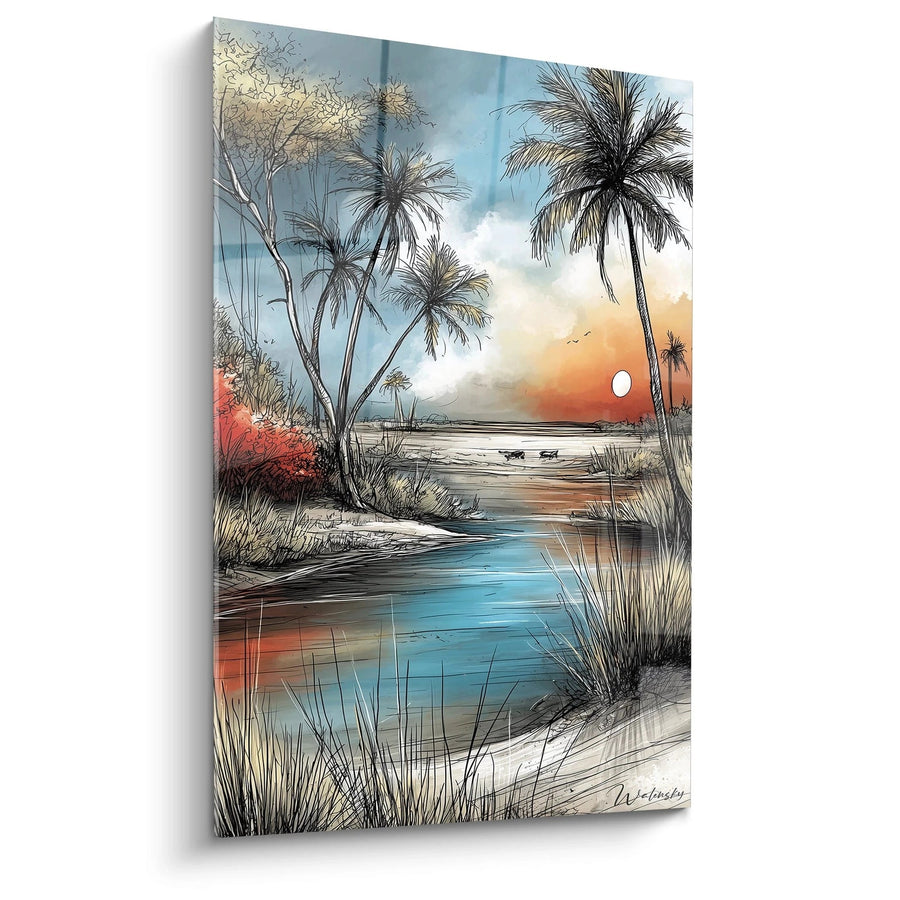 Tableau palmiers frondaisons dans l'alizé - édition paysage africain