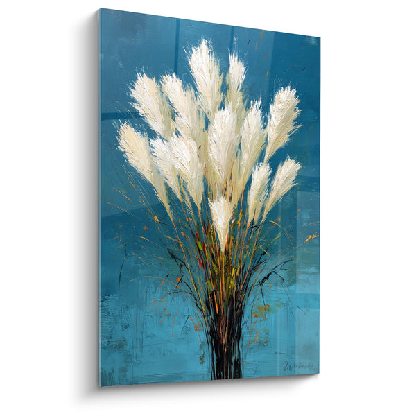 Wall art golden pampas on navy blue background - Feathers of the wind - Graminées Edition