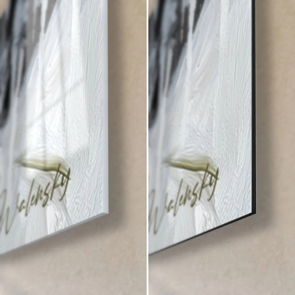 Gemälde Pandabär mit seiner Mutter, Signatur in Gold unten rechts: Walensky, glänzendes Acrylglas und matt gebürstetes Dibond, 3 mm Kantenstärke