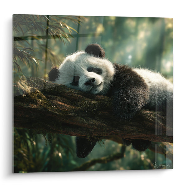 Tableau Panda endormi sur une branche moussue - Sieste forestière - Edition Panda