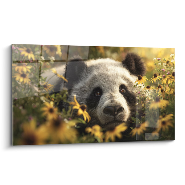Tableau Visage noir et blanc parmi marguerites dorées - Regard attendri - Edition Panda
