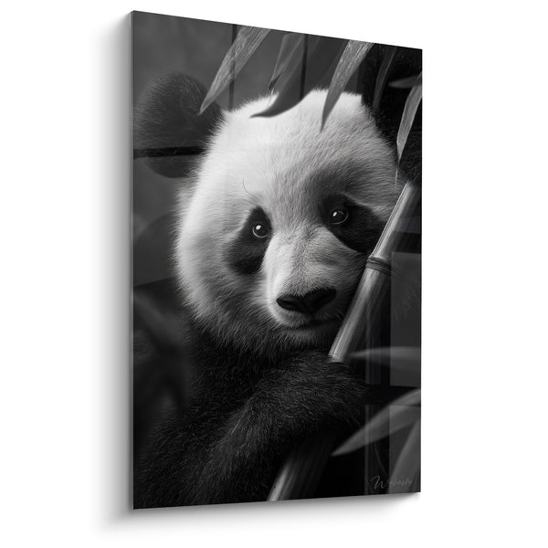 Tableau Panda noir et blanc parmi les bambous - Regard entre les tiges - Edition Panda