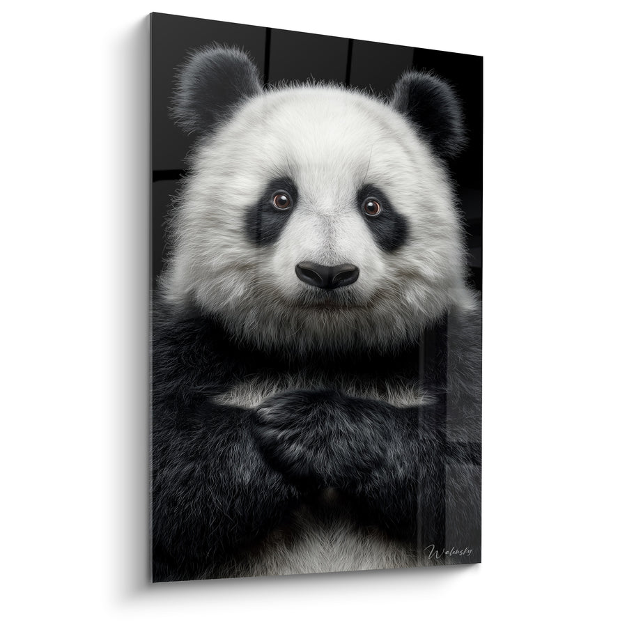 Tableau Panda blanc et noir mains croisées - Face-à-face silencieux - Edition Panda