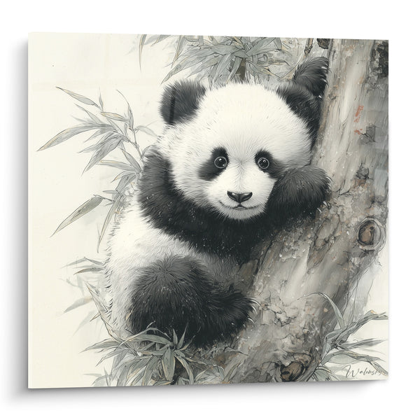 Tableau Bébé panda accroché à un tronc de bambou - Escapade juvénile - Edition Panda