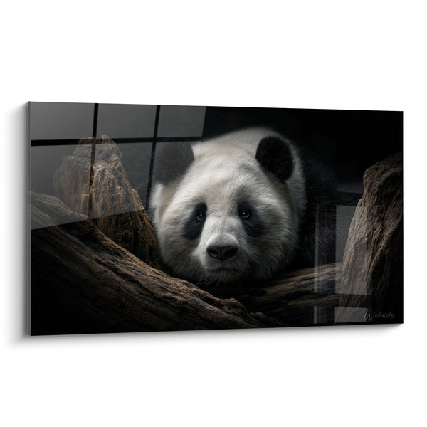 Tableau Panda blotti entre troncs sombres - Refuge silencieux - Edition Panda