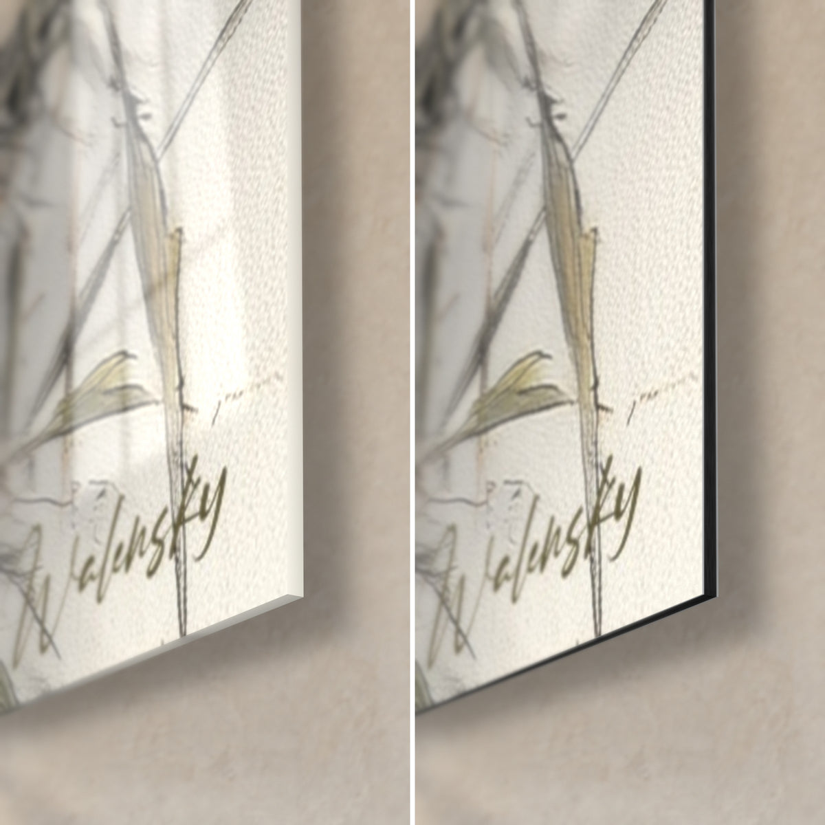 Wall art panda nestled among bamboo, bottom right corner, glossy acrylic glass and matte black Dibond aluminium, 3 mm thick