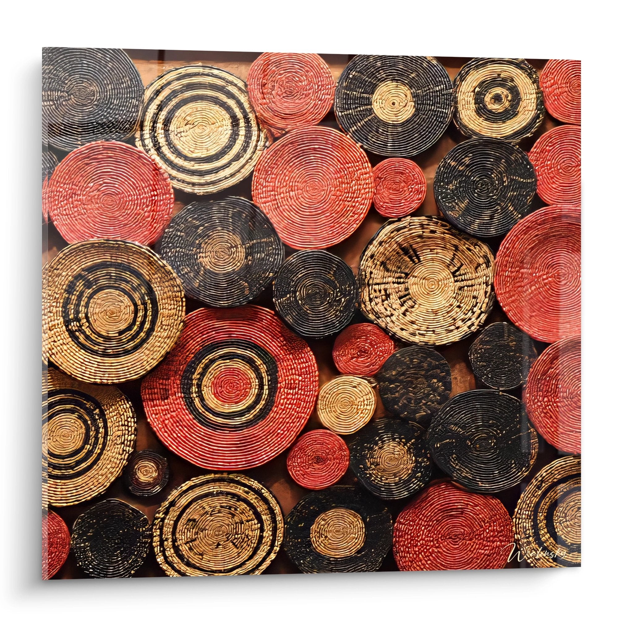 Tableau mural paniers africains tressés rouge noir naturel art ethnique décoratif