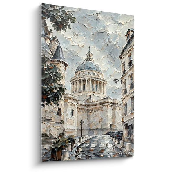 Tableau Dôme monumental ivoire et gris rue pavée - Promenade sous la pluie - Edition Panthéon  Île-de-France  France