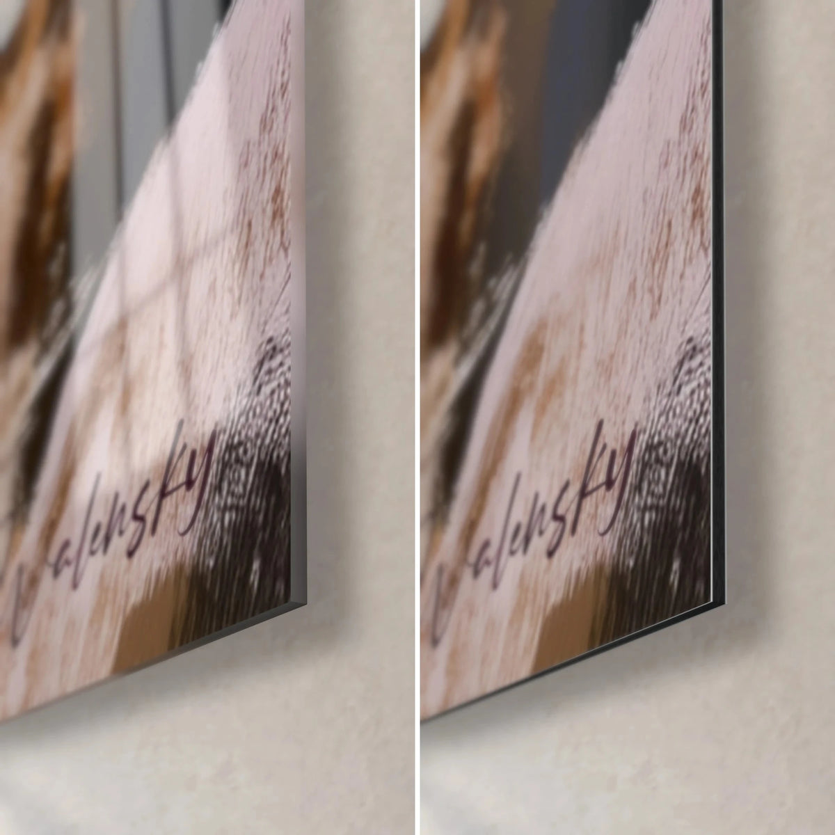 Schilderij bergkat in olieverf, rechtsonder: signatuur Walensky, glanzend glas en mat Dibond, rand van 3 mm
