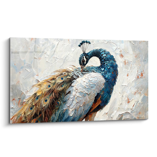 Tableau Paon bleu et doré tête inclinée - Instant de grâce - Edition Paon