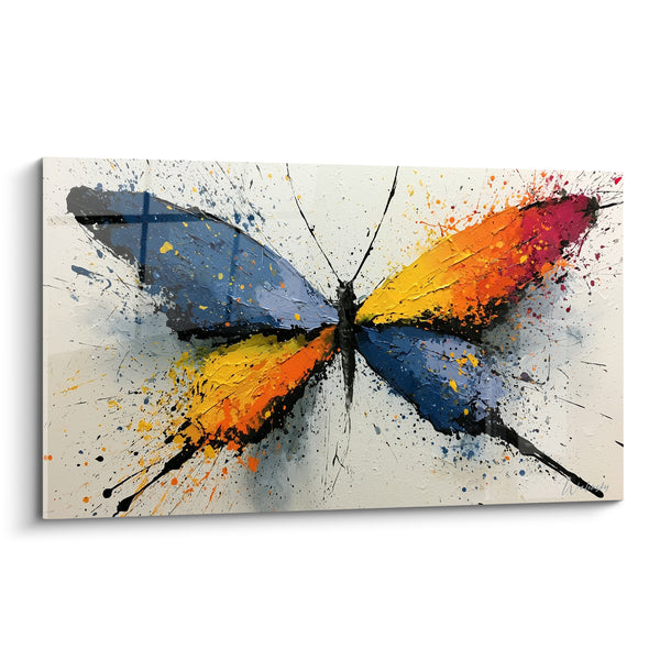 Tableau Papillon bleu et orange aux éclaboussures - Envol libérateur - Edition style Peinture abstrait