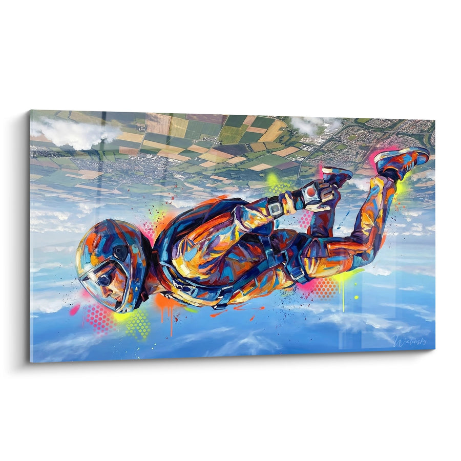 Tableau Parachutiste Abstrait aux Couleurs Vibrantes - Chute Libre Artistique - Edition Parachute