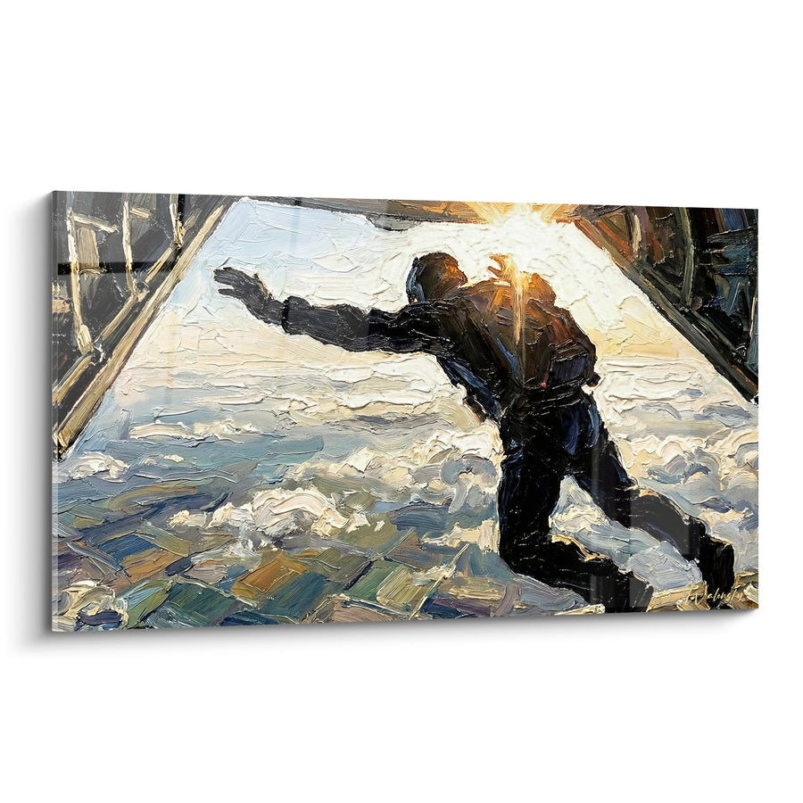 Tableau Parachutiste dans les Nuages avec Peinture Épaisse - Saut en Liberté - Edition Parachute