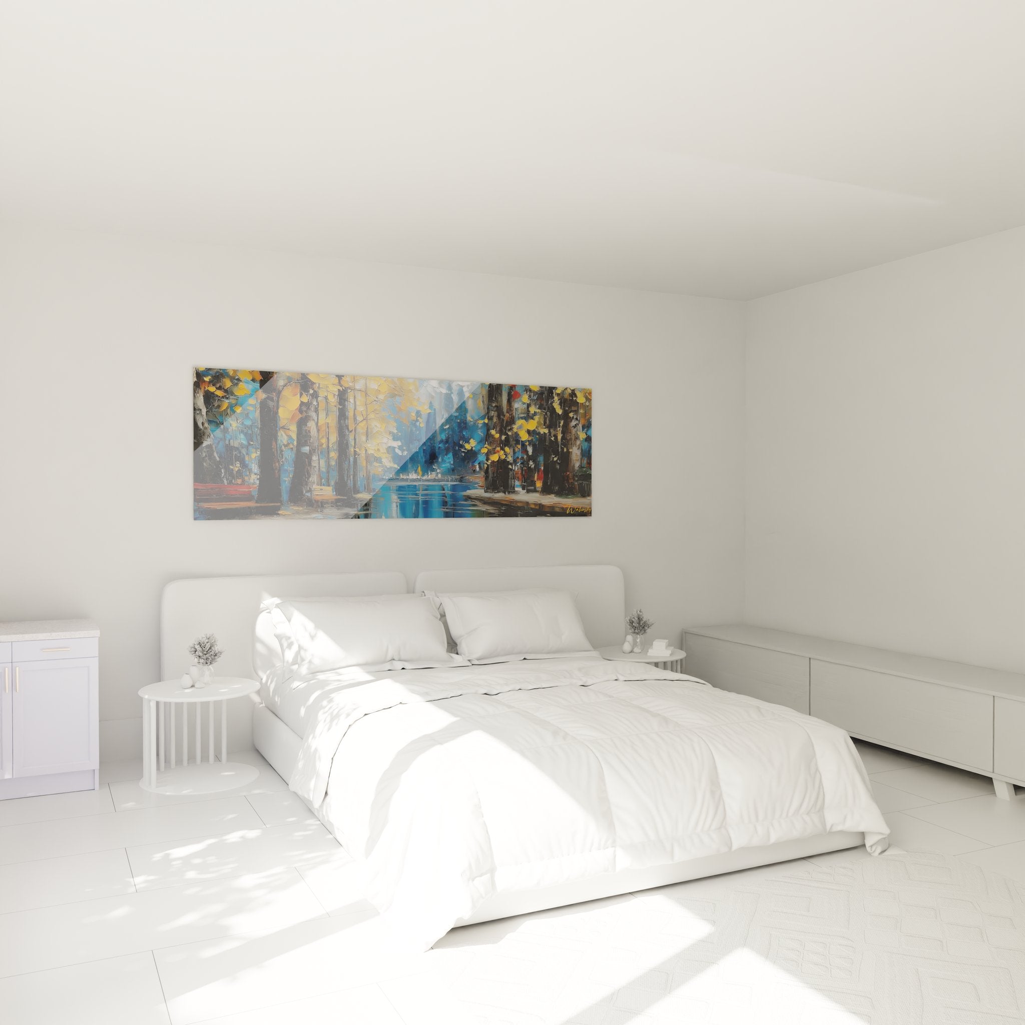Tableau mural parc automnal dans chambre moderne - ambiance décorative nature et ville