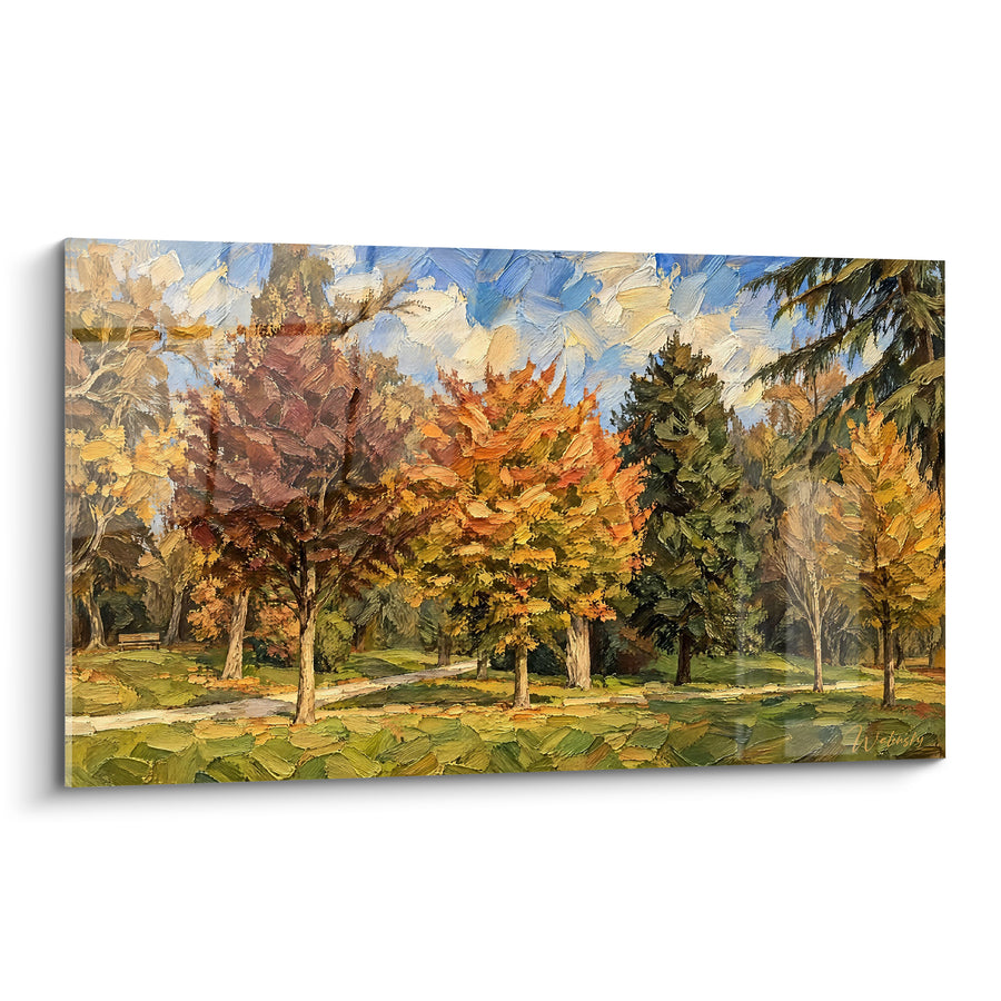 Tableau Allée arborée orange et verte automnale - Promenade automnale - Edition Parc de Monza Lombardie Italie