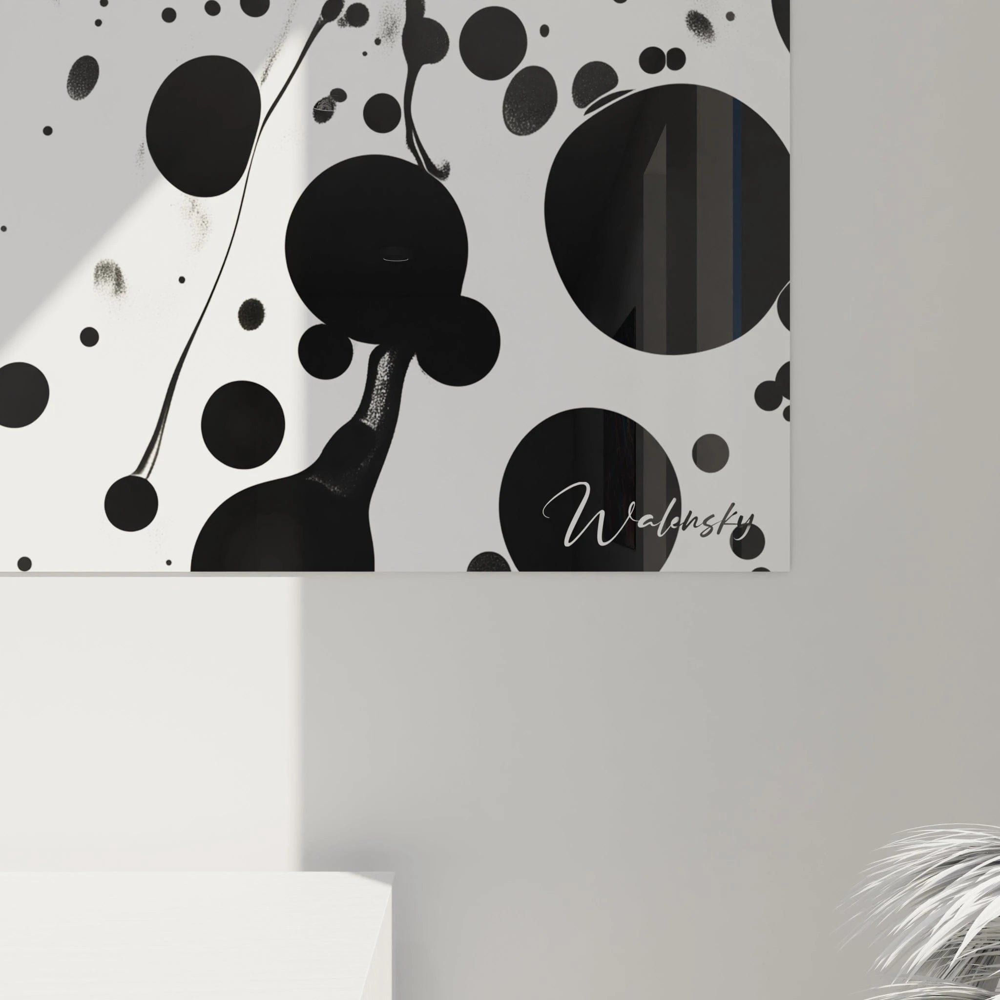 Tableau tacheté noir et blanc de Walensky avec des motifs artistiques abstraits