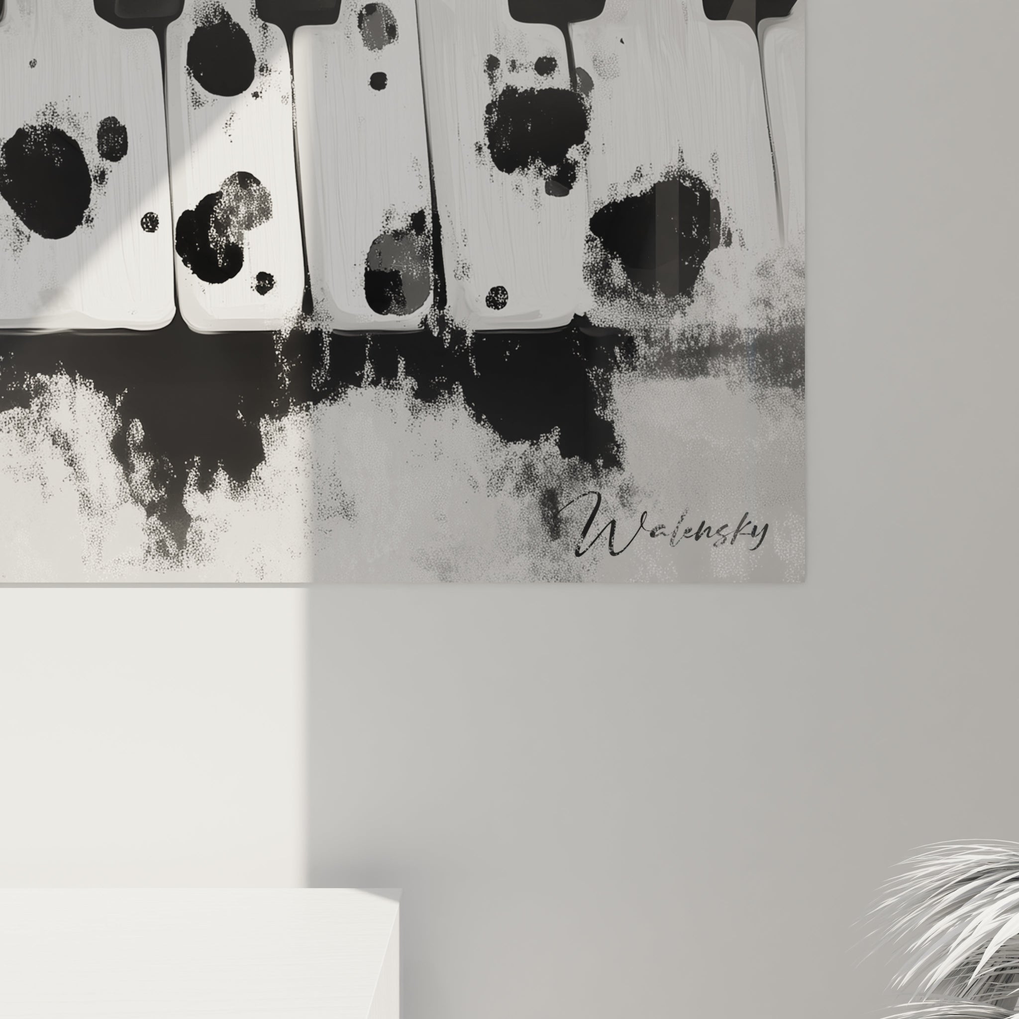 Tableau noir et blanc de touches de piano par Walensky pour décorer votre espace musical