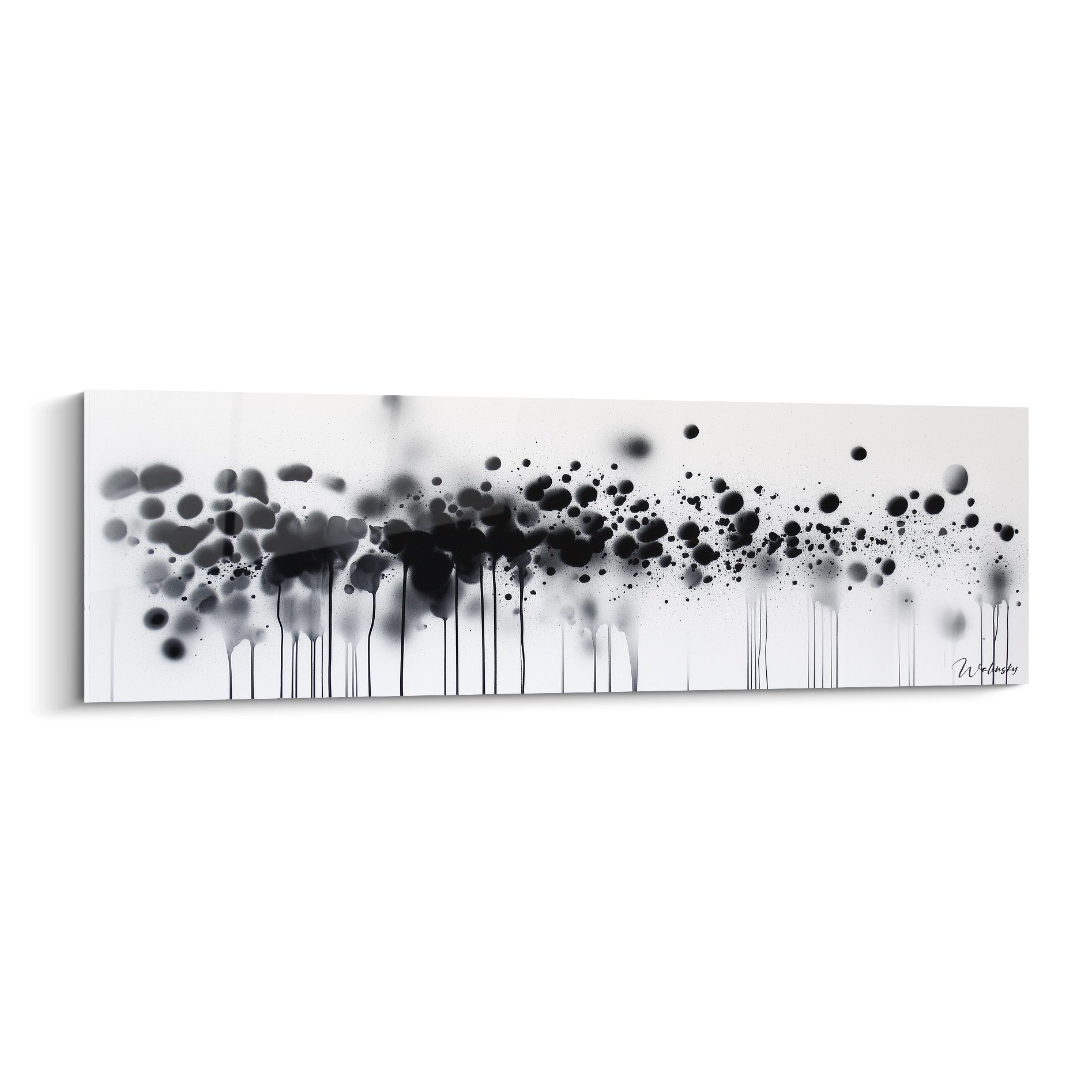Tableau tacheté noir et blanc de Walensky avec des éclaboussures artistiques et des gouttes