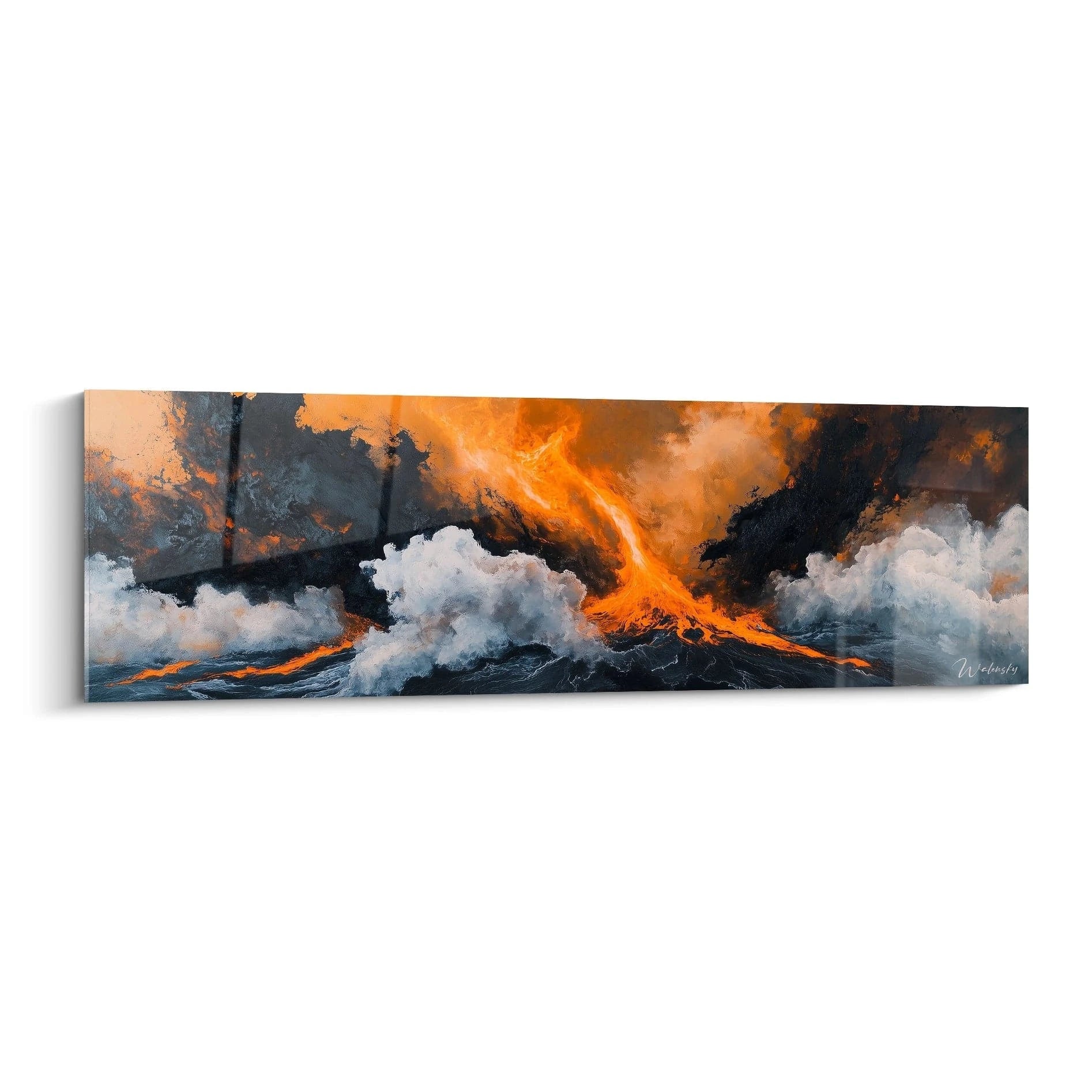 Tableau expressionniste abstrait de Walensky représentant des nuages orange et noirs tumultueux