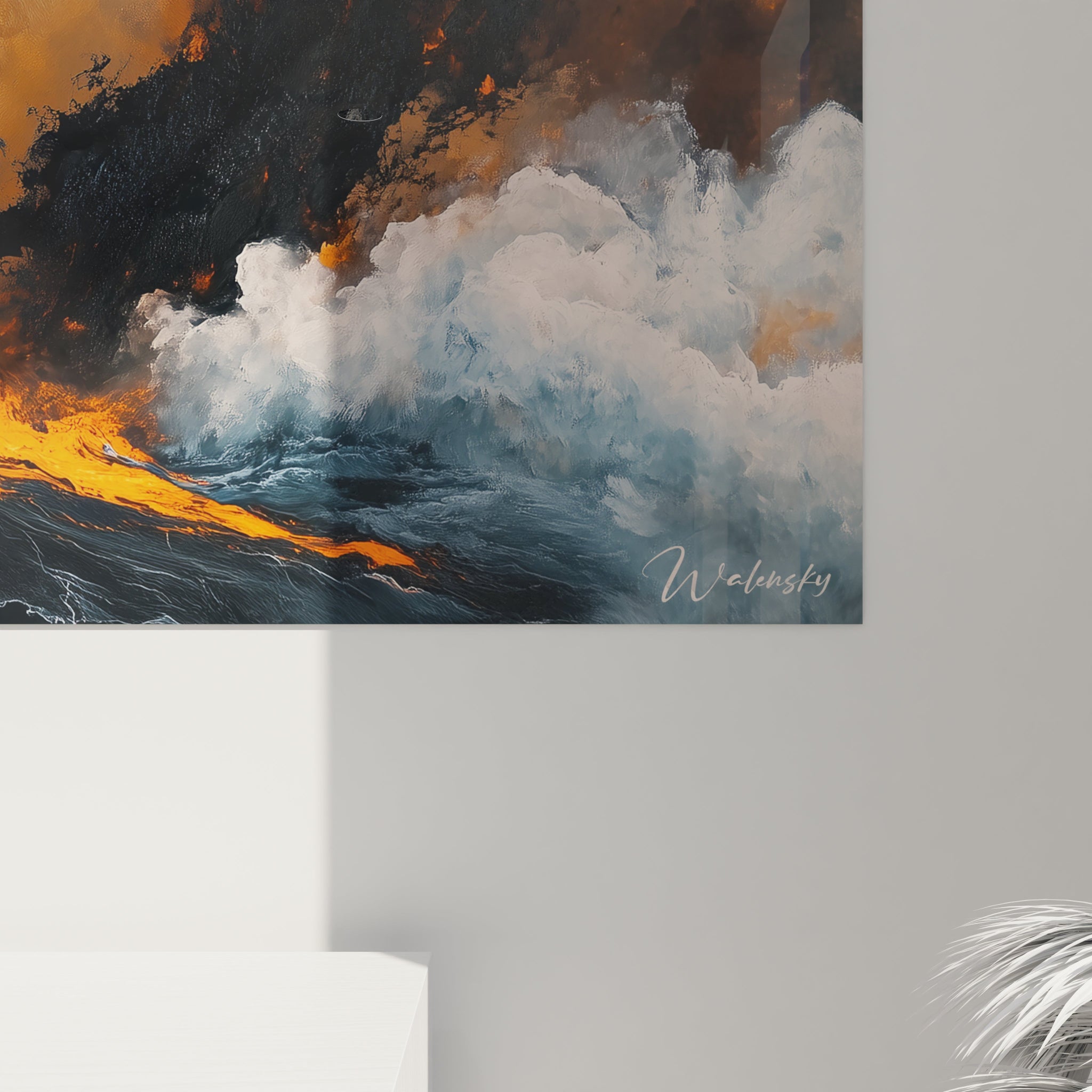 Tableau expressionniste abstrait de Walensky avec des vagues dynamiques et des couleurs vibrantes