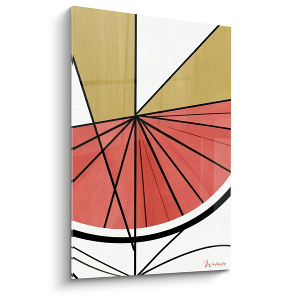 Tableau Quartier de pastèque corail et doré aux lignes convergentes - Croûte blanche arquée - Edition Pastèque