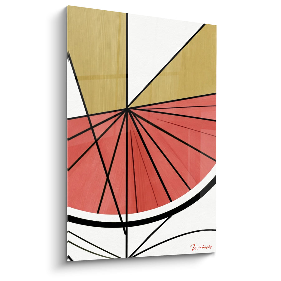 Tableau Quartier de pastèque corail et doré aux lignes convergentes - Croûte blanche arquée - Edition Pastèque