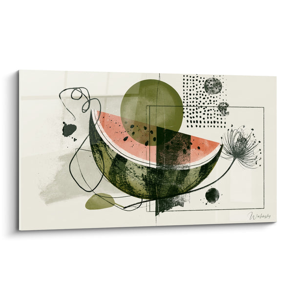Tableau Pastèque corail et vert olive graphique - Instant d'été - Edition Pastèque